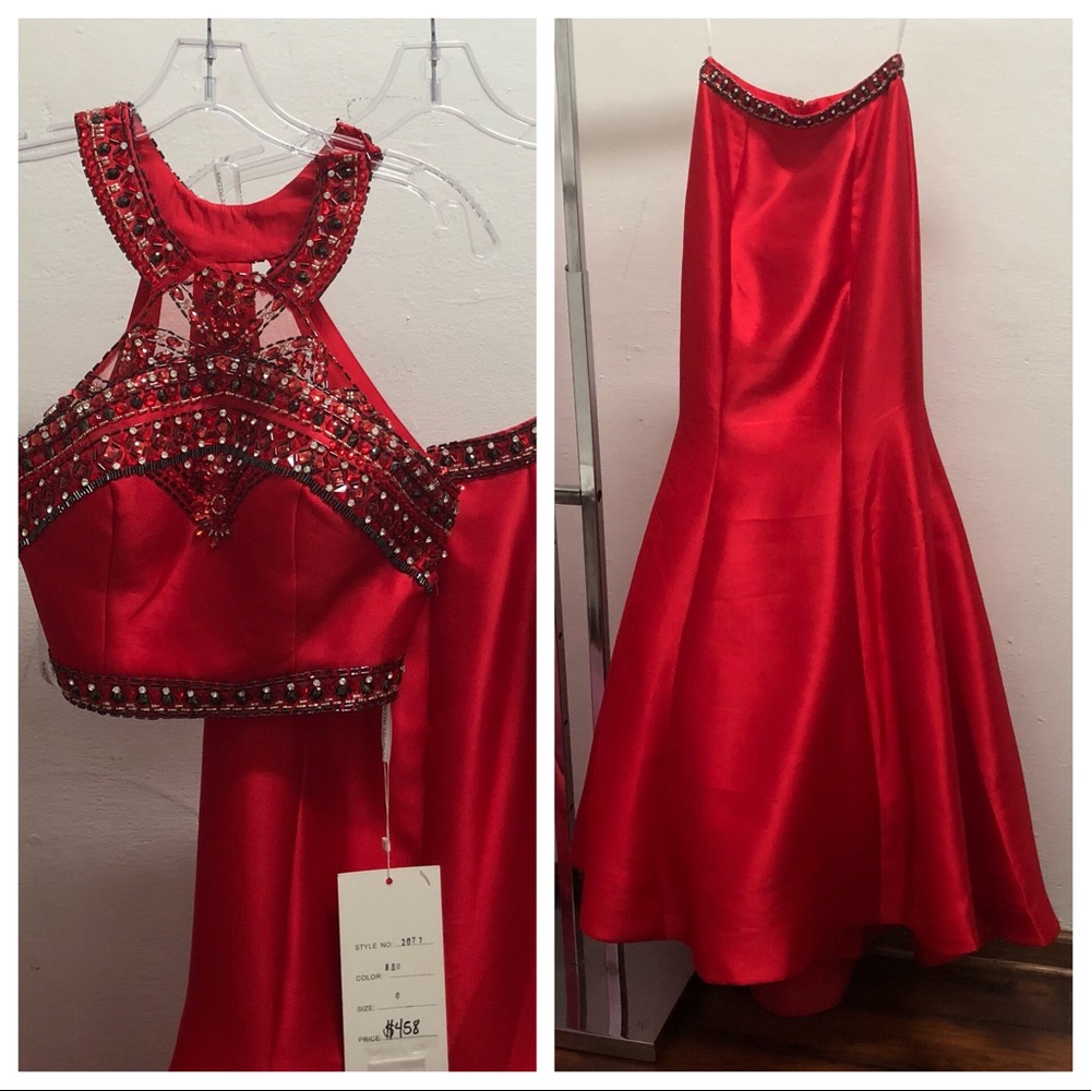 Formal prom dress two piece red size 0